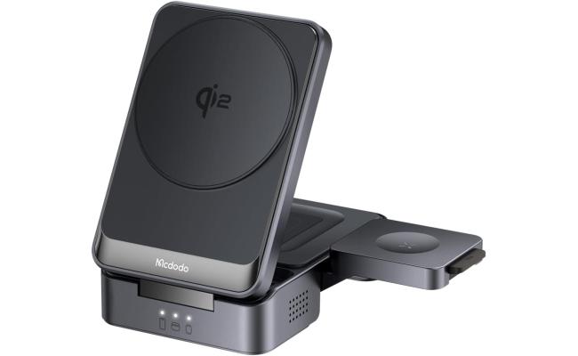 Mcdodo CH-5190 Qi2 Foldable Charging Station 15W+5W+2.5W Magnetic Wireless Charger Dock for Earbud Watch Phone with USB-C Cable